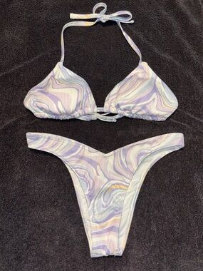Hollister Triangle Bikini Set in Lavender & White